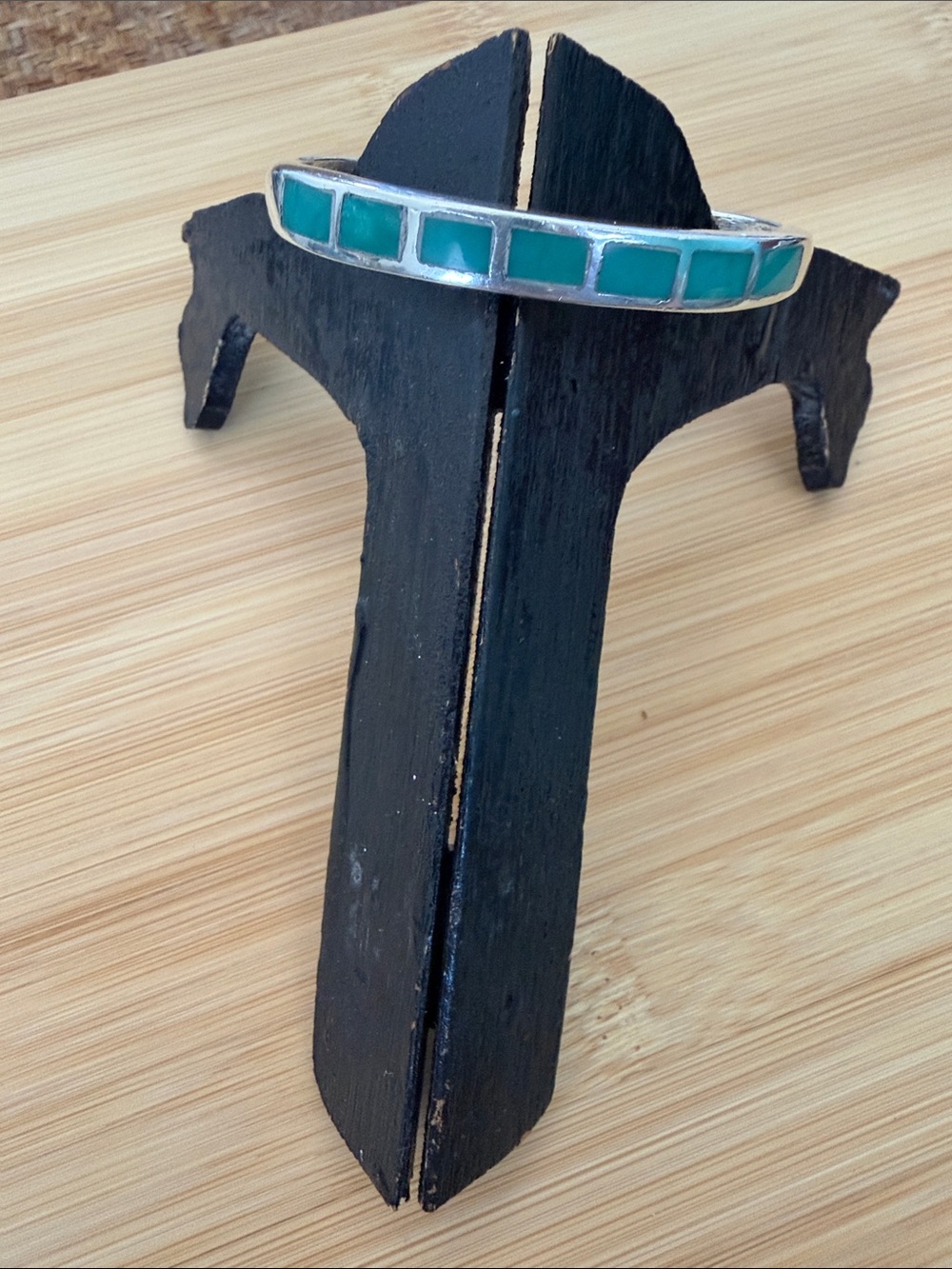 Vintage Native American Sterling Silver and Inlaid Turquoise Cuff Bracelet